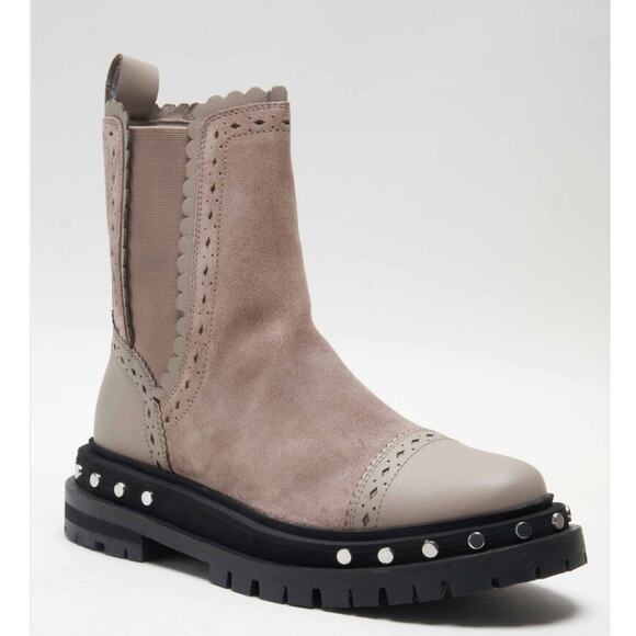 Free People TATE Suede Leather Studded Chelsea Moto Boots | 6.5 Oyster NEW - Picture 5 of 6